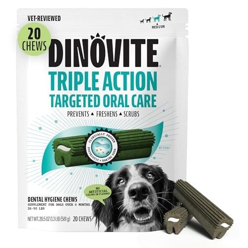 Dinovite Dental Chews Dogs Medium Breeds Plaque Tartar