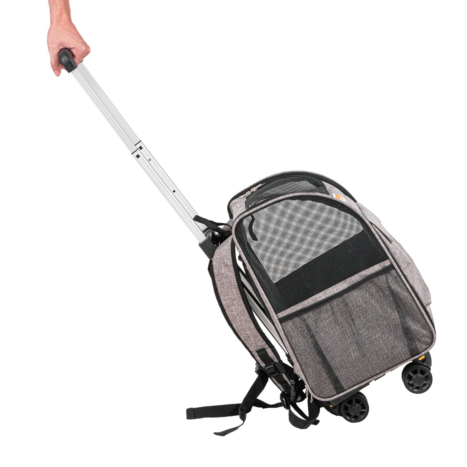 Rolling Pet Carrier Backpack with Wheels Dog Cat Travel Bag up to 18 lbs Grey