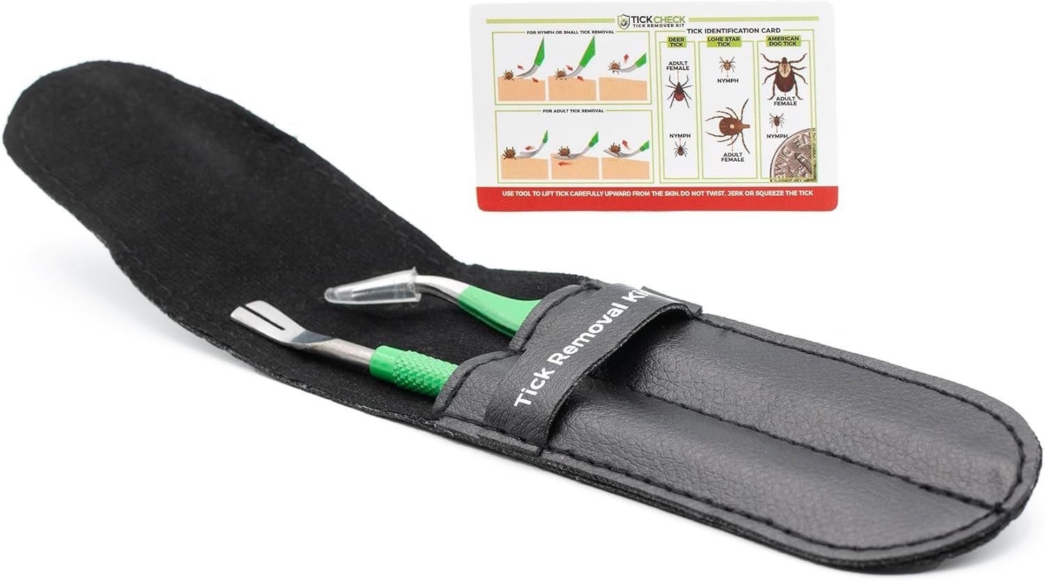 Premium Tick Removal Kit – Stainless Steel Tool, Tweezers, Leather Case & ID Car