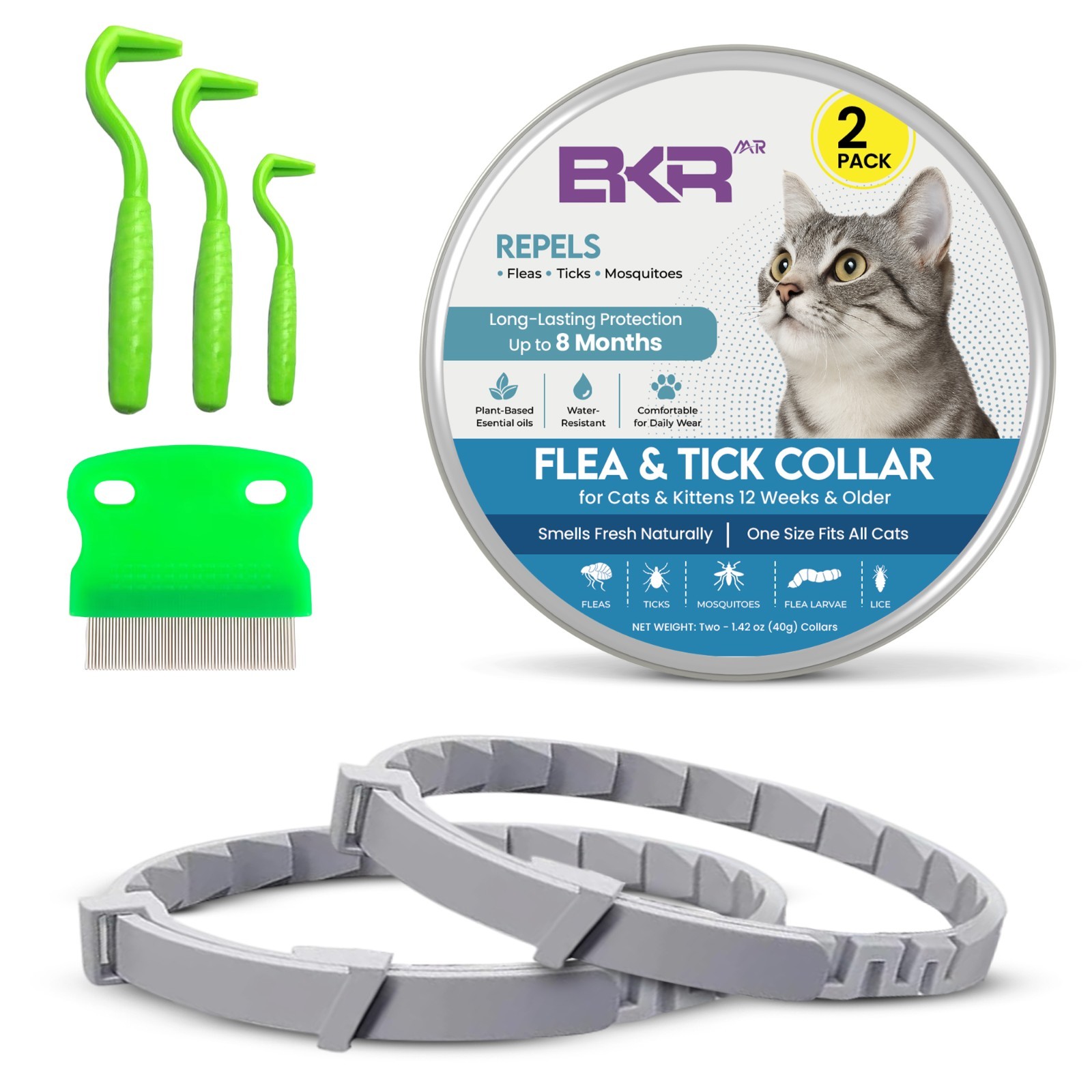 BKRMART Cat Flea and Tick Collar 8 Month Protection 2 Pack Flea Collar For Cats