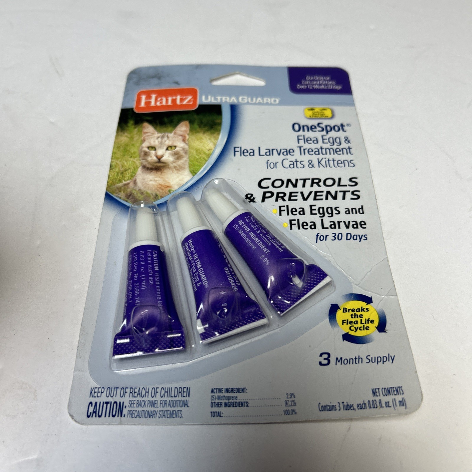 Hartz Ultra Guard (3 tube) One Spot Flea Egg & Larvae Control For Cats & Kittens