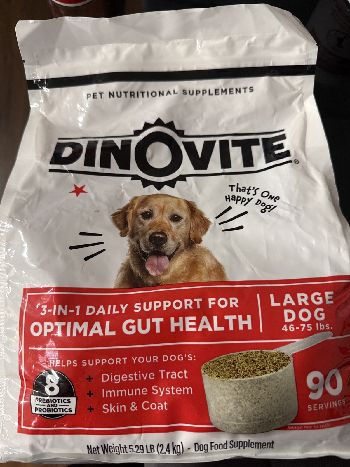 Dinovite Large Dog Optimal Gut Health Supplement 90 Servings 5.29 Lb