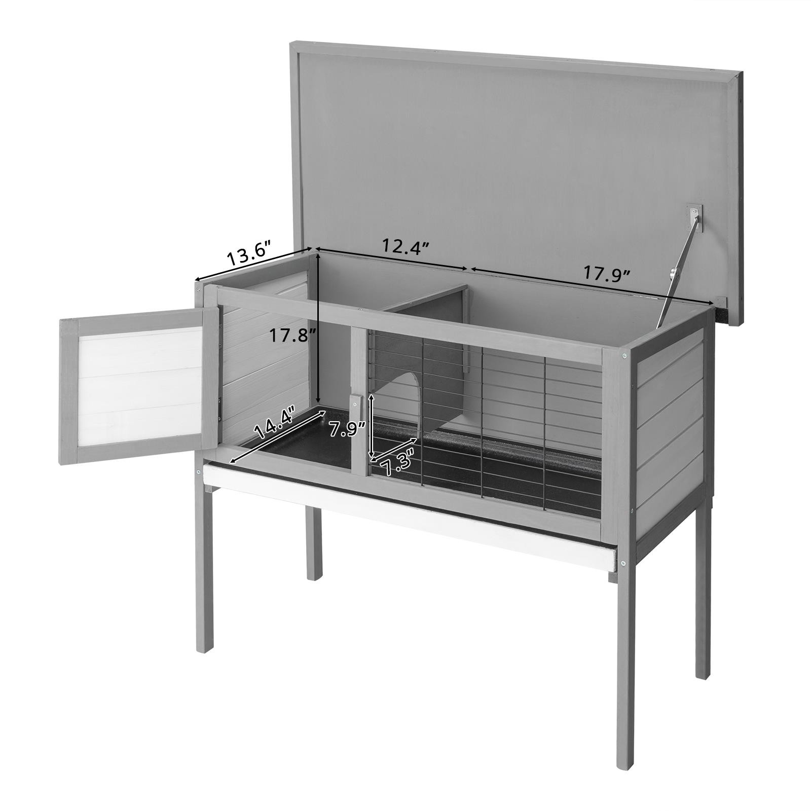 36″ Elevated Indoor Outdoor Wooden Rabbit Hutch With Open Roof Small Pet House