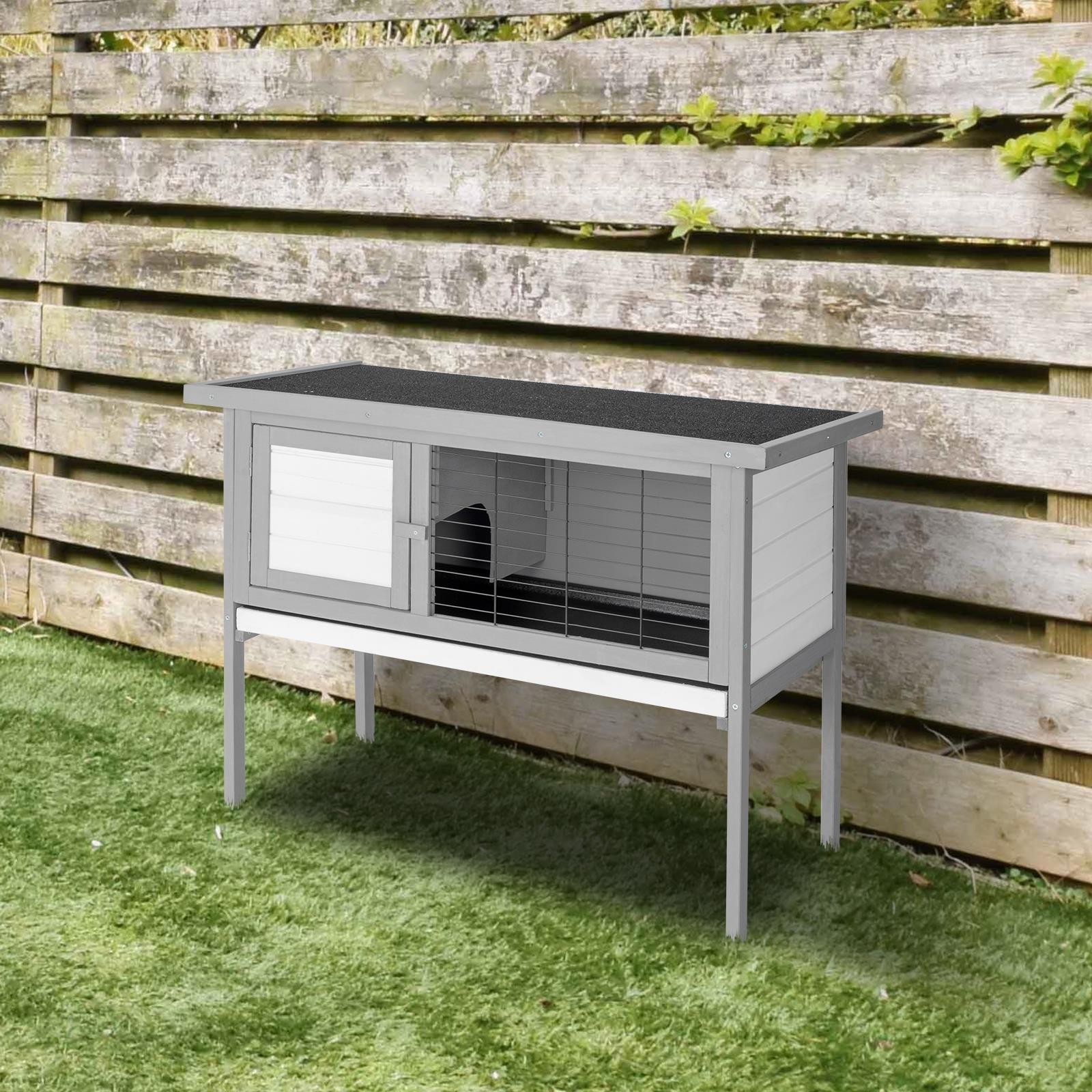 36″ Elevated Indoor Outdoor Wooden Rabbit Hutch With Open Roof Small Pet House