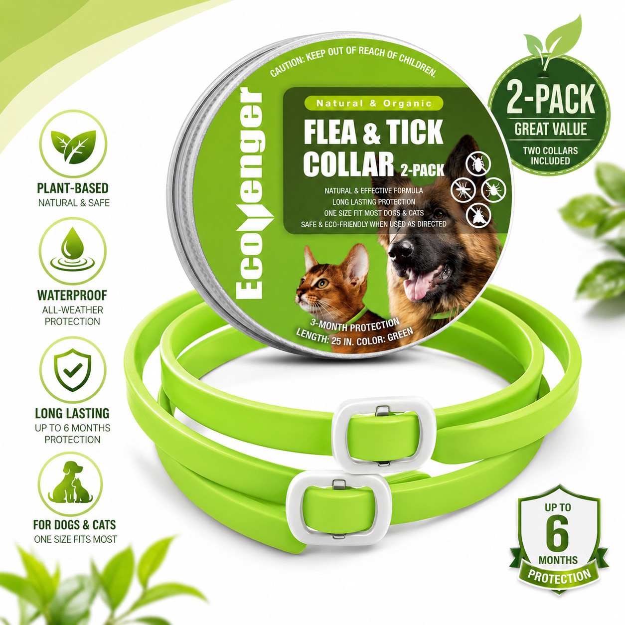 2-Pack Dog Flea & Tick Collar Waterproof 6 Months Protection