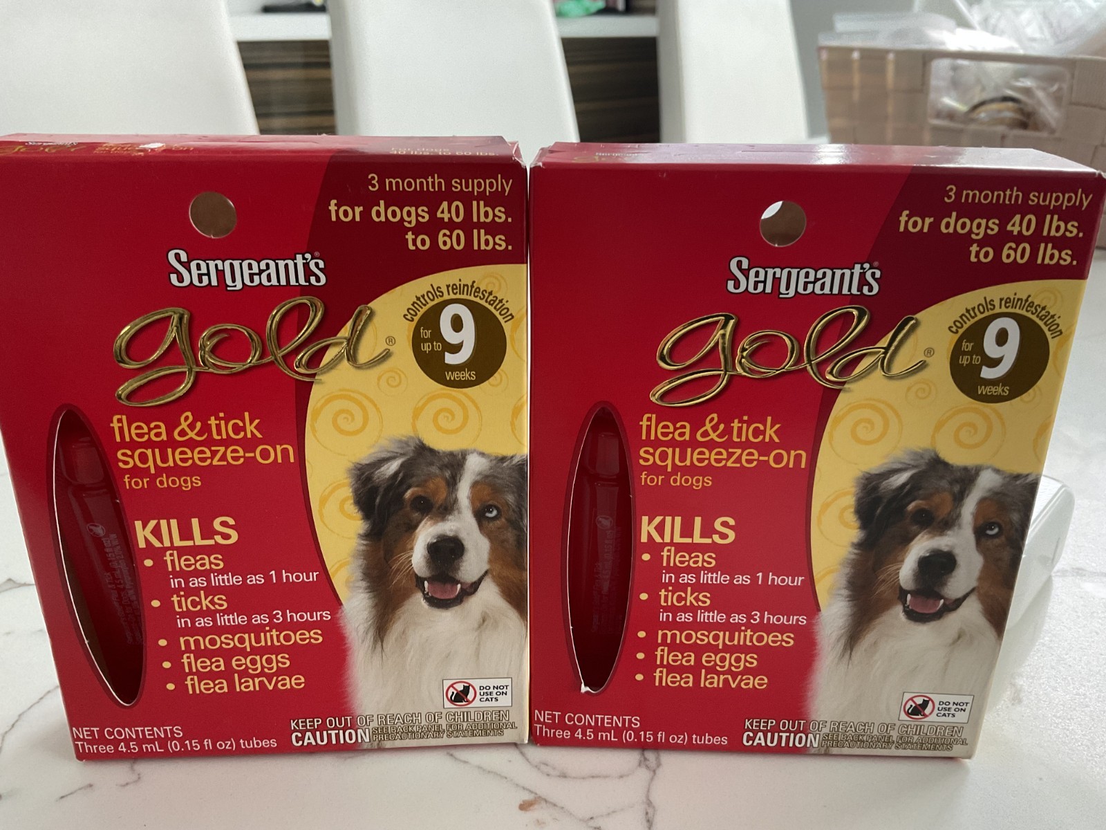 2-PKS Sergeant’s 3 Month Supply Flea & Tick Squeeze On Treatment Dogs 40-60 lbs
