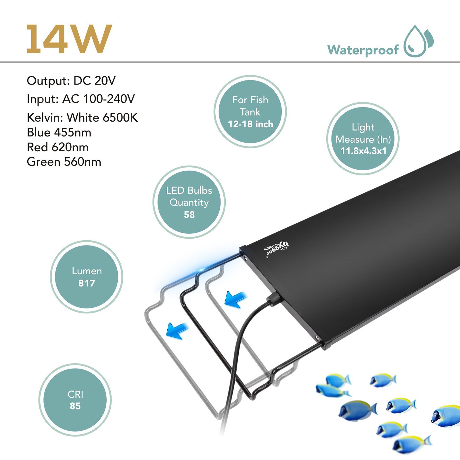 hygger Bright LED Aquarium Light Plants Grow Light 12 18 24 30 36 48″ Fish Tank
