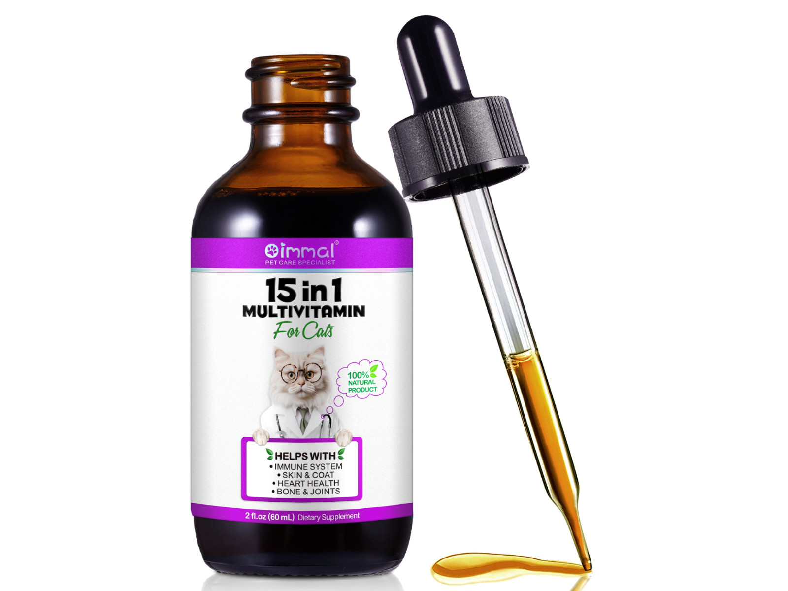 15 in 1 Multivitamin for Cats, Vitamins & Supplement Cat, Immune Support, 60 mL