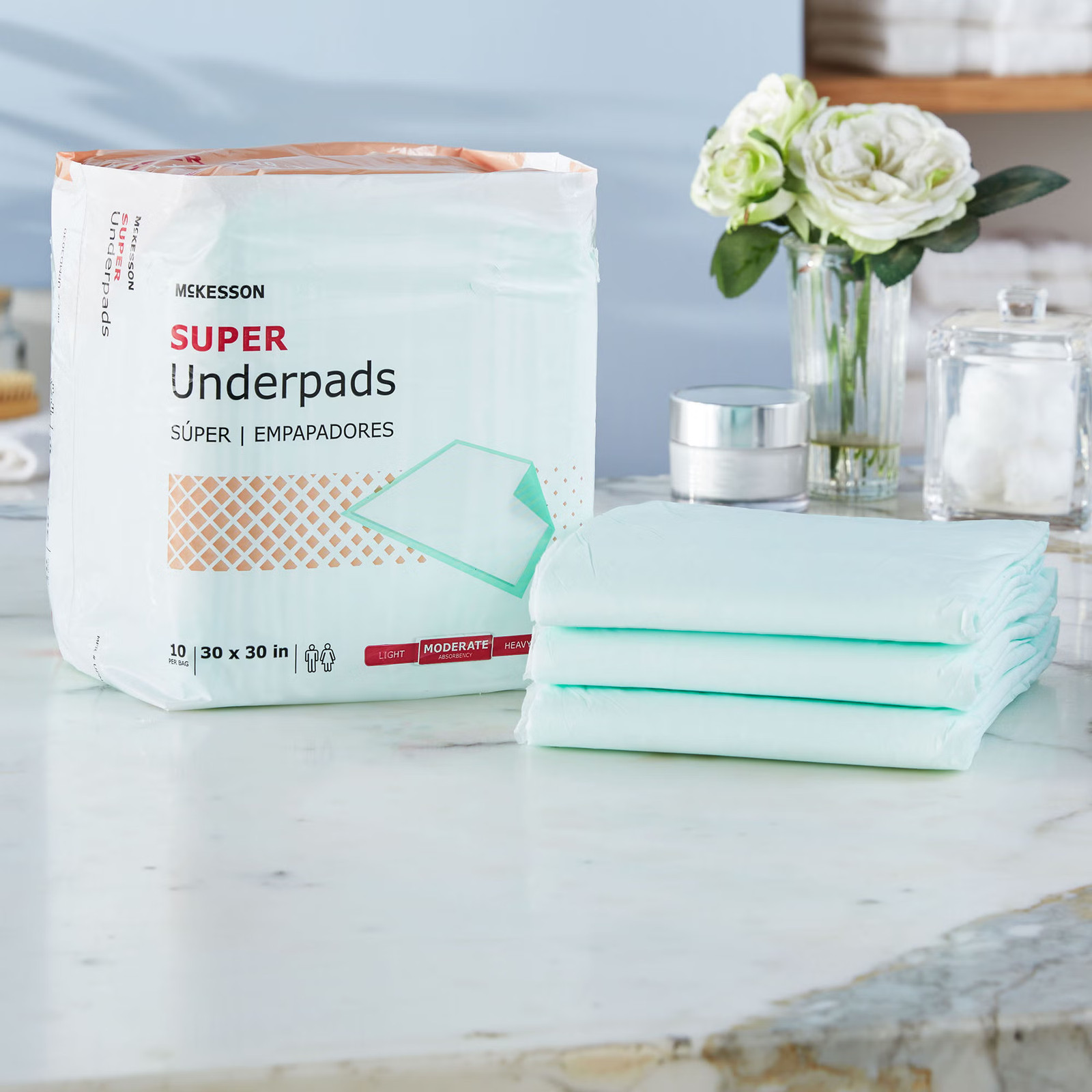 100 McKesson Moderate Absorbency Disposable Adult Bed Pad Underpads 30×30″