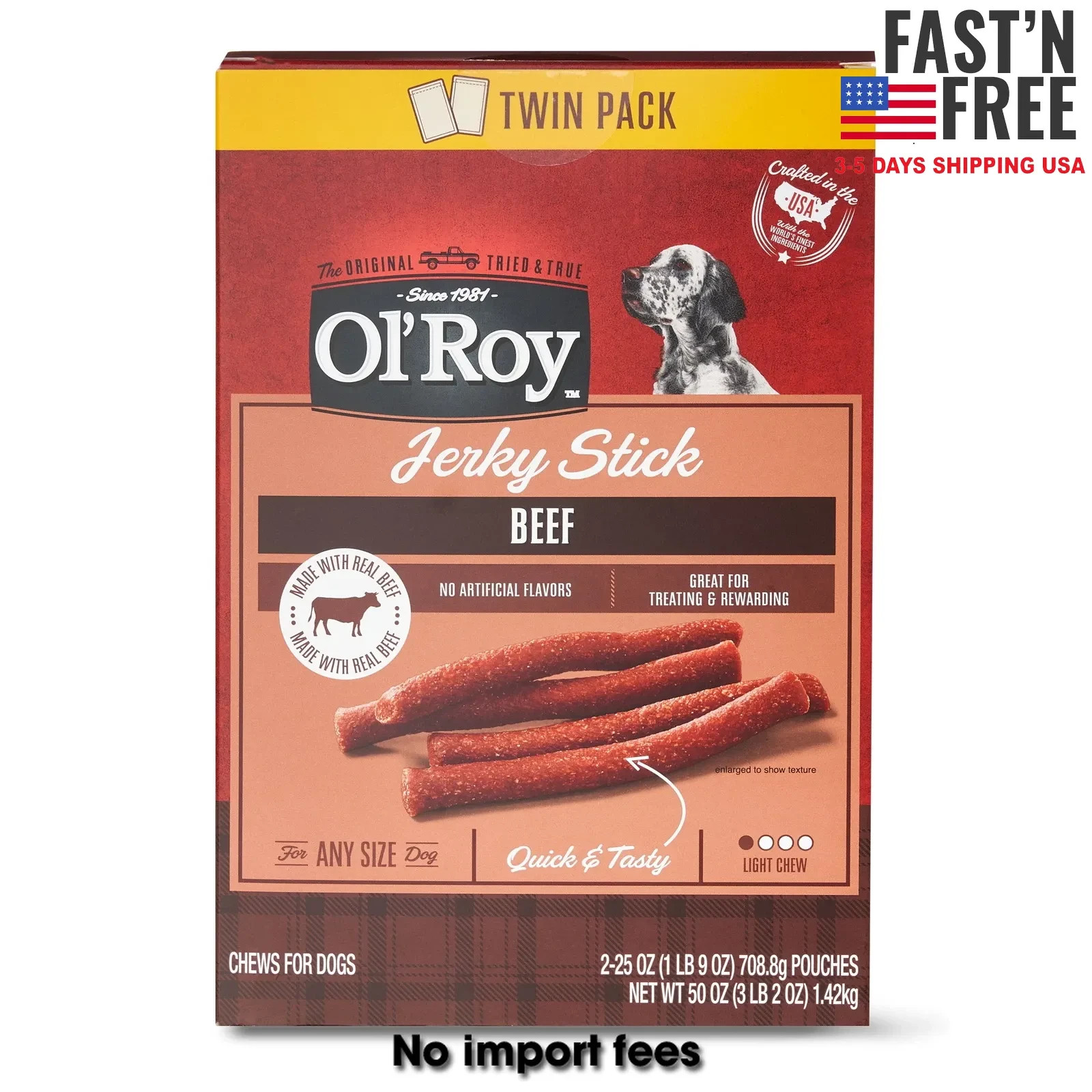 Ol’Roy Jerky Stick Dog Treats with Real Beef Chews, 25 oz Box (2 Pack)