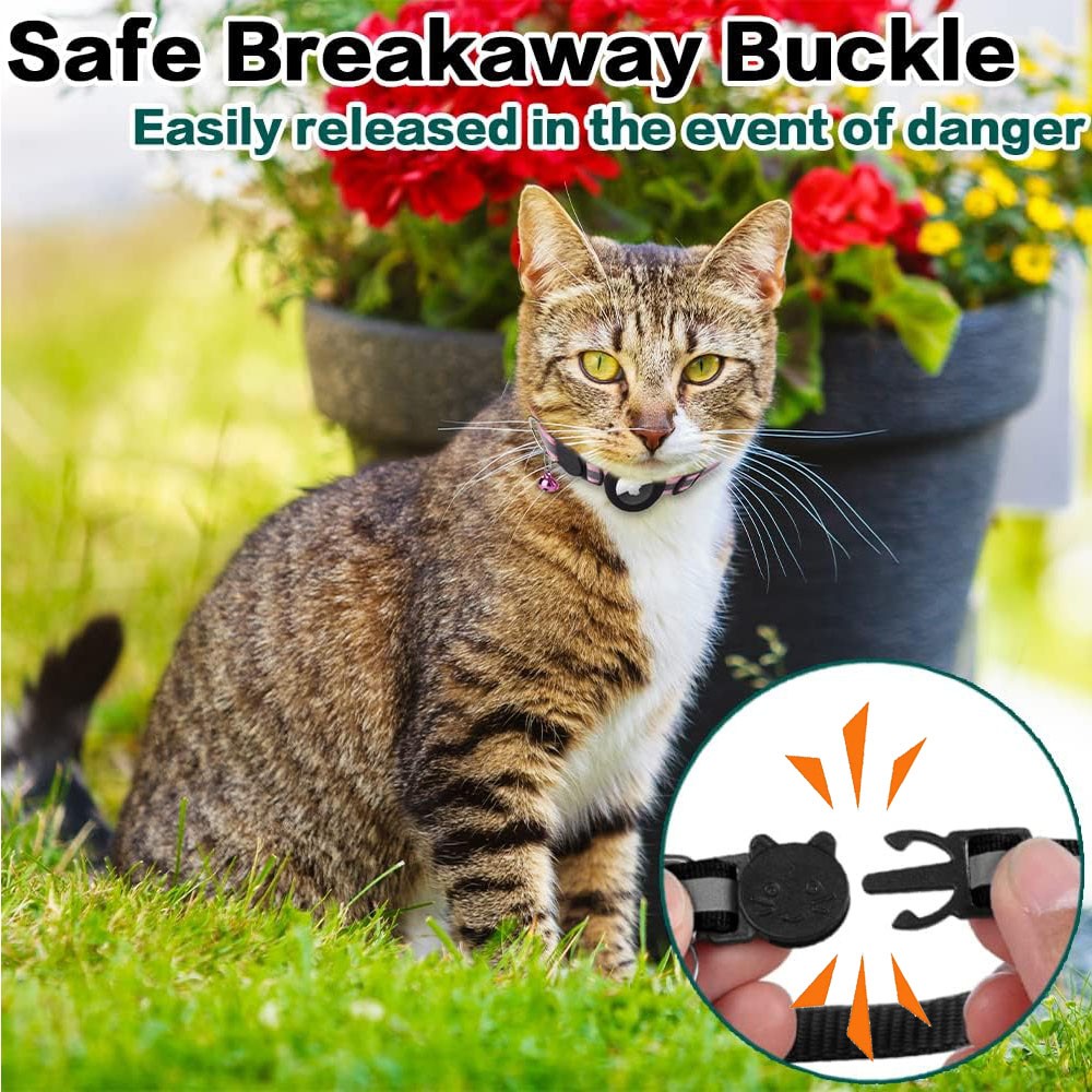 1/2 Pack Airtag Cat Dog Pet Collar Reflective Breakaway Safety Device with Bell