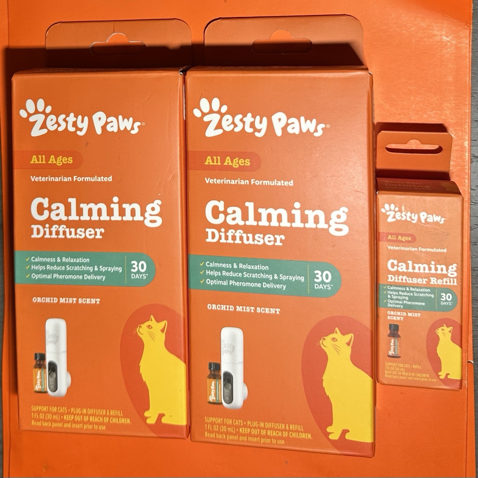 Zesty Paws Cat Calming Diffuser Plug-in Starter Kit X2 + 1 Refill Orchid Mist