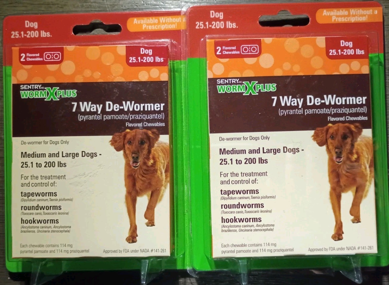 SENTRY WORM X PLUS 7 WAY DE-WORMER DOGS 25.1-200LB ROUND HOOWORMS 2 X2 4 DOSES!!