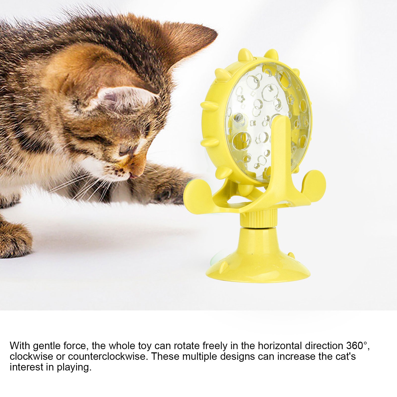 ABS Cat Treat Puzzle Toy Windmill Educational Interactive (Yellow)