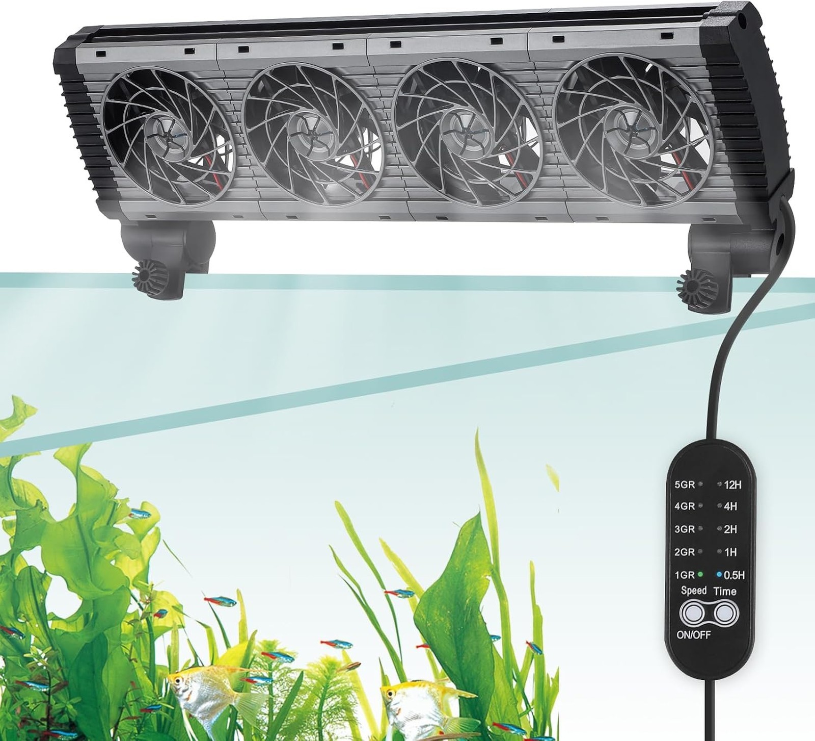 Aquarium Fan with Adjustable Speed and Timer for 20-Gallon Tanks, Quiet Cooling