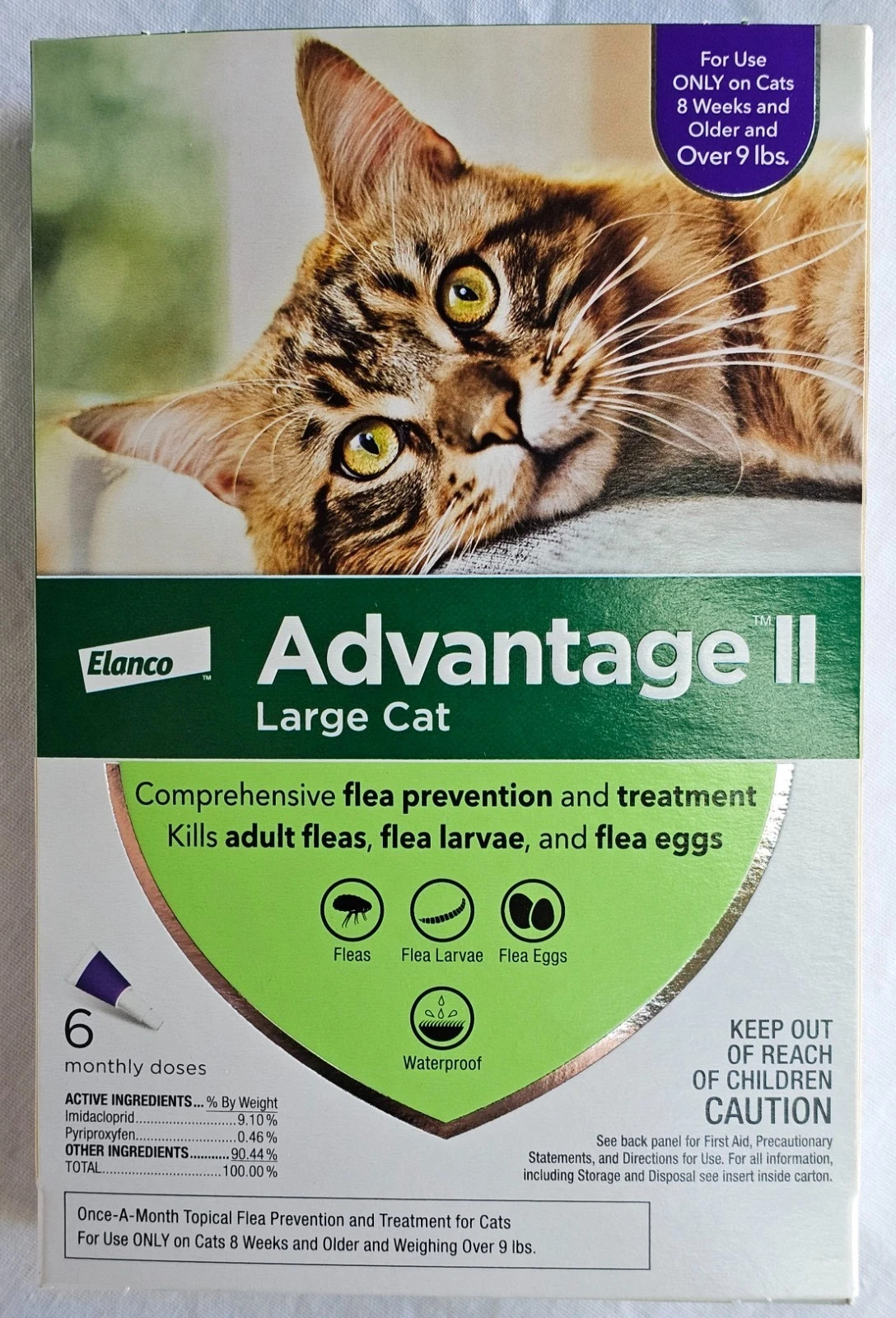 Advantage II Large Cat Flea Treatment Prevention – Over 9lbs (6) Month Supply