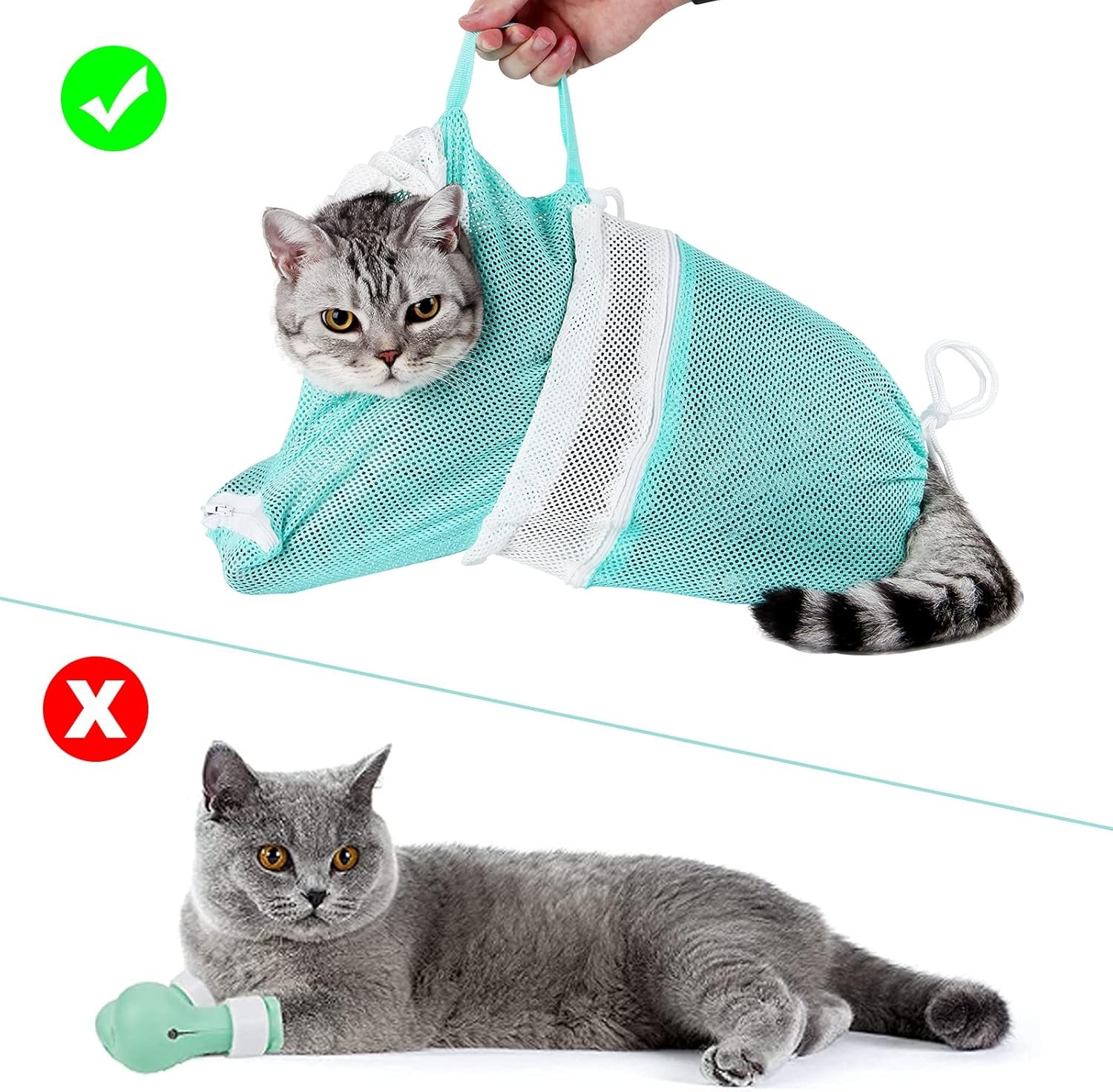 Breathable Mesh Cat Shower Bag Anti Scratch Adjustable Cat Grooming Bathing Bag