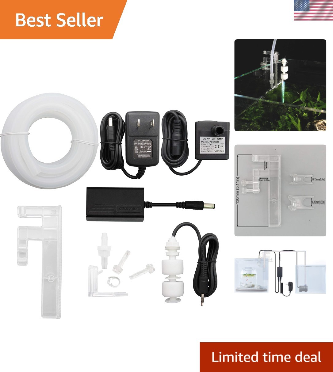 Aquarium Sump Water Top Off System – 0.88 GPM Flow Rate & Adjustable Holder