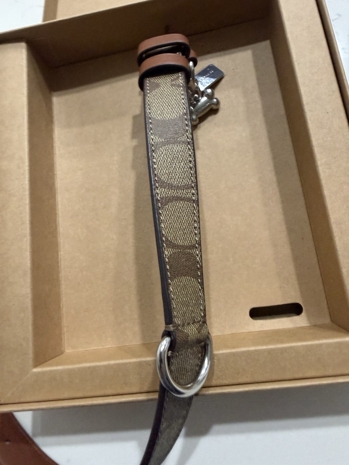 Dog Collar Coach signature S Med 12.8”-16.7” Khaki Saddle Brown .83” wide CH146