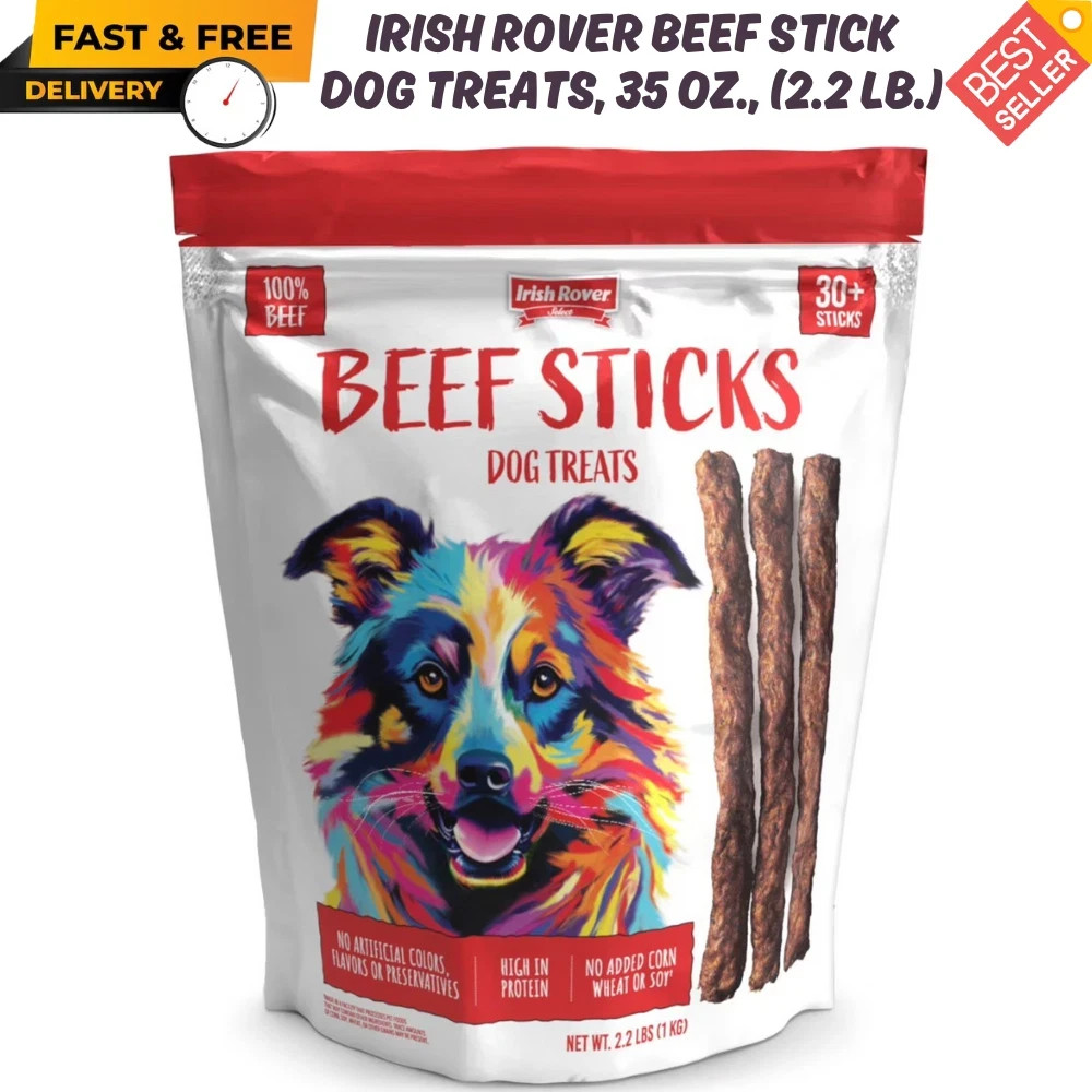 Irish Rover Beef Stick Dog Treats, 35 oz. High Protein, 100% Beef No preservativ
