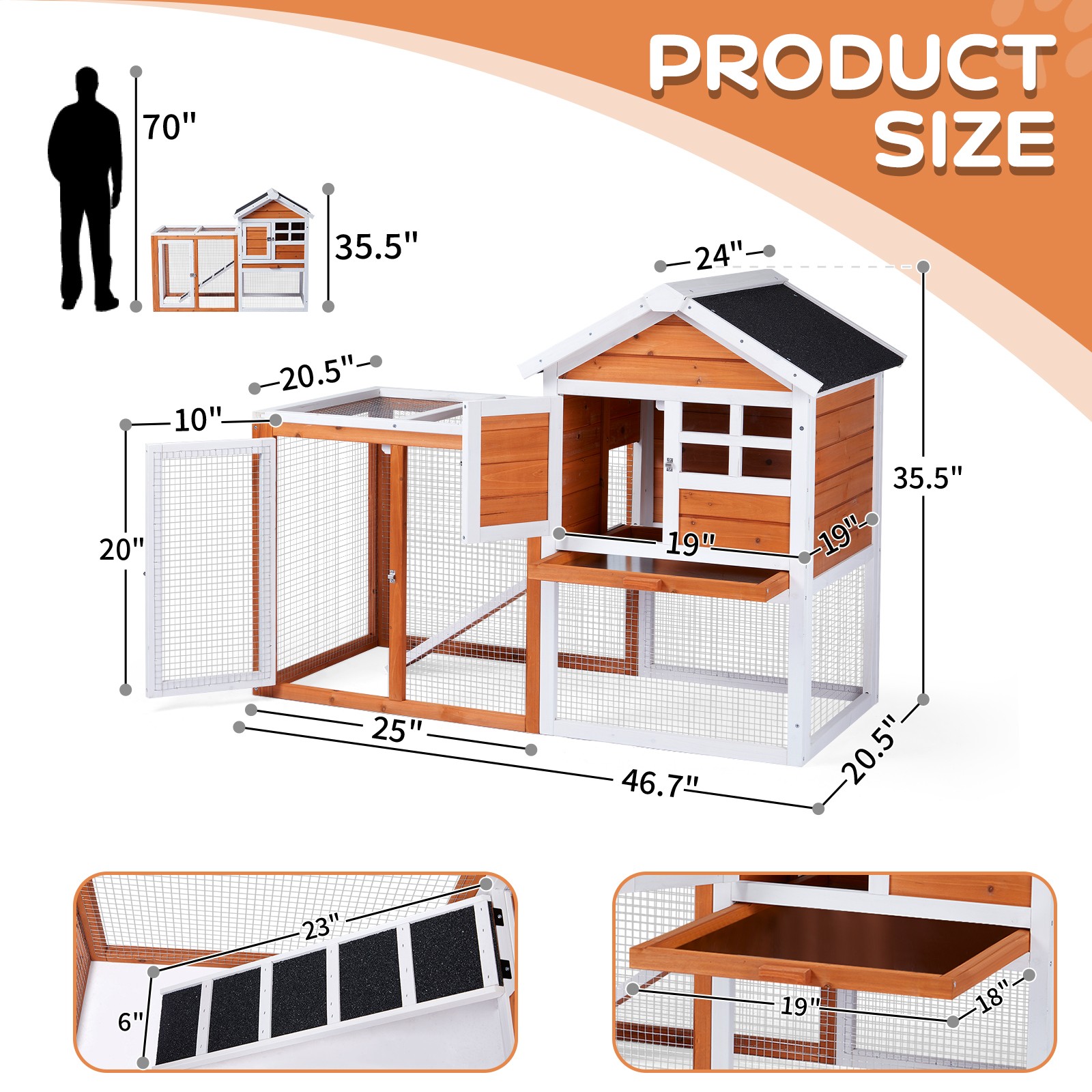 Outdoor Wooden Chicken Coop House Poultry Hutch Pet Cage w/ Nesting Box Backyard
