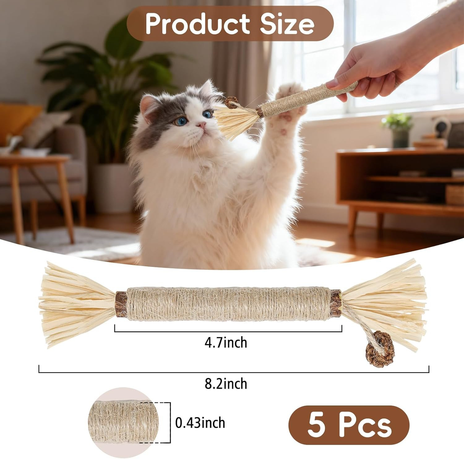 5 Pack Silvervine Sticks Cat Toys, Natural Chew Kitten Teething Toys for Cleanin