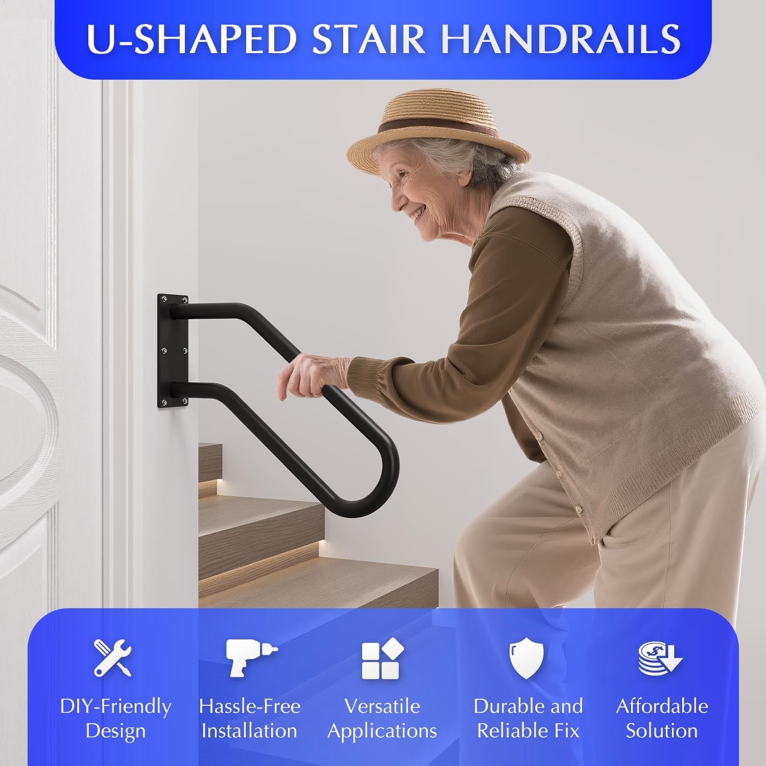 Hand Rails for Outdoor 1-2 Steps, Indoor Stairs, Bathroom, Wall Mount Non-Sli…