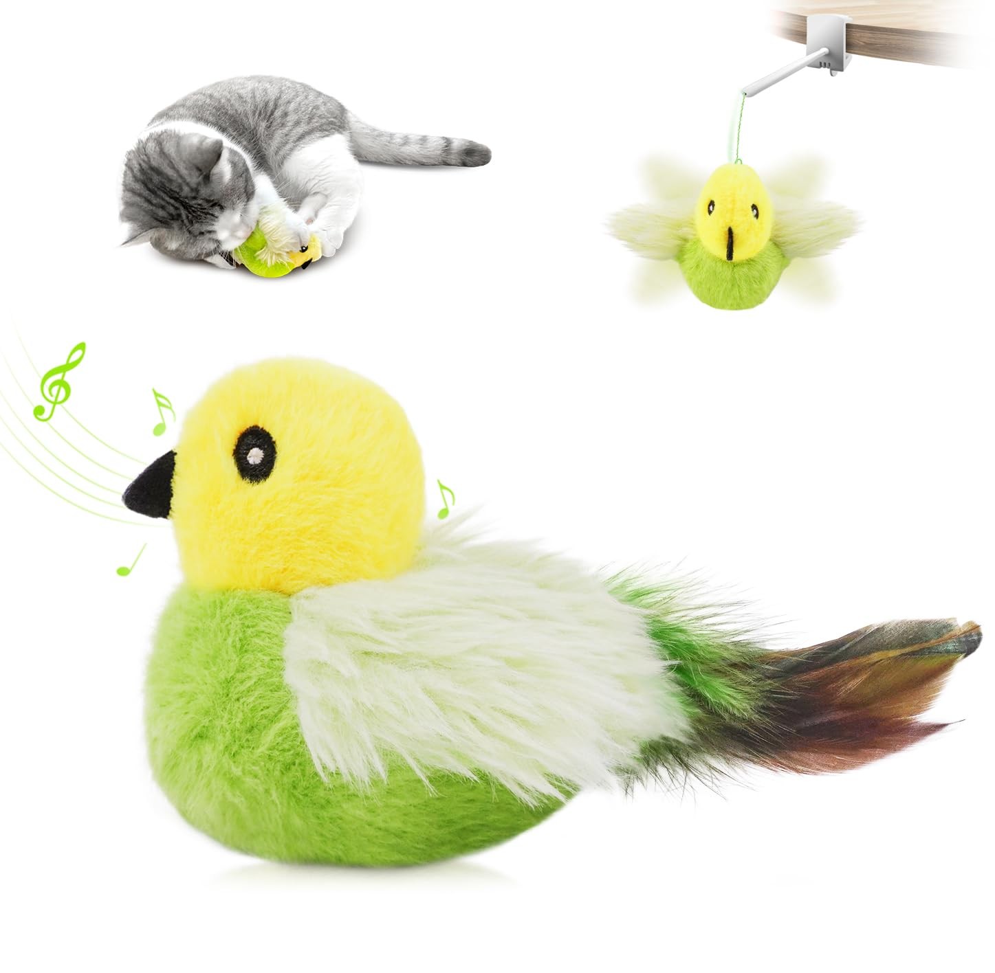 Cat Toys,Interactive Lifelike Amakihi Flying Flapping Bird with Catnip, Feath…