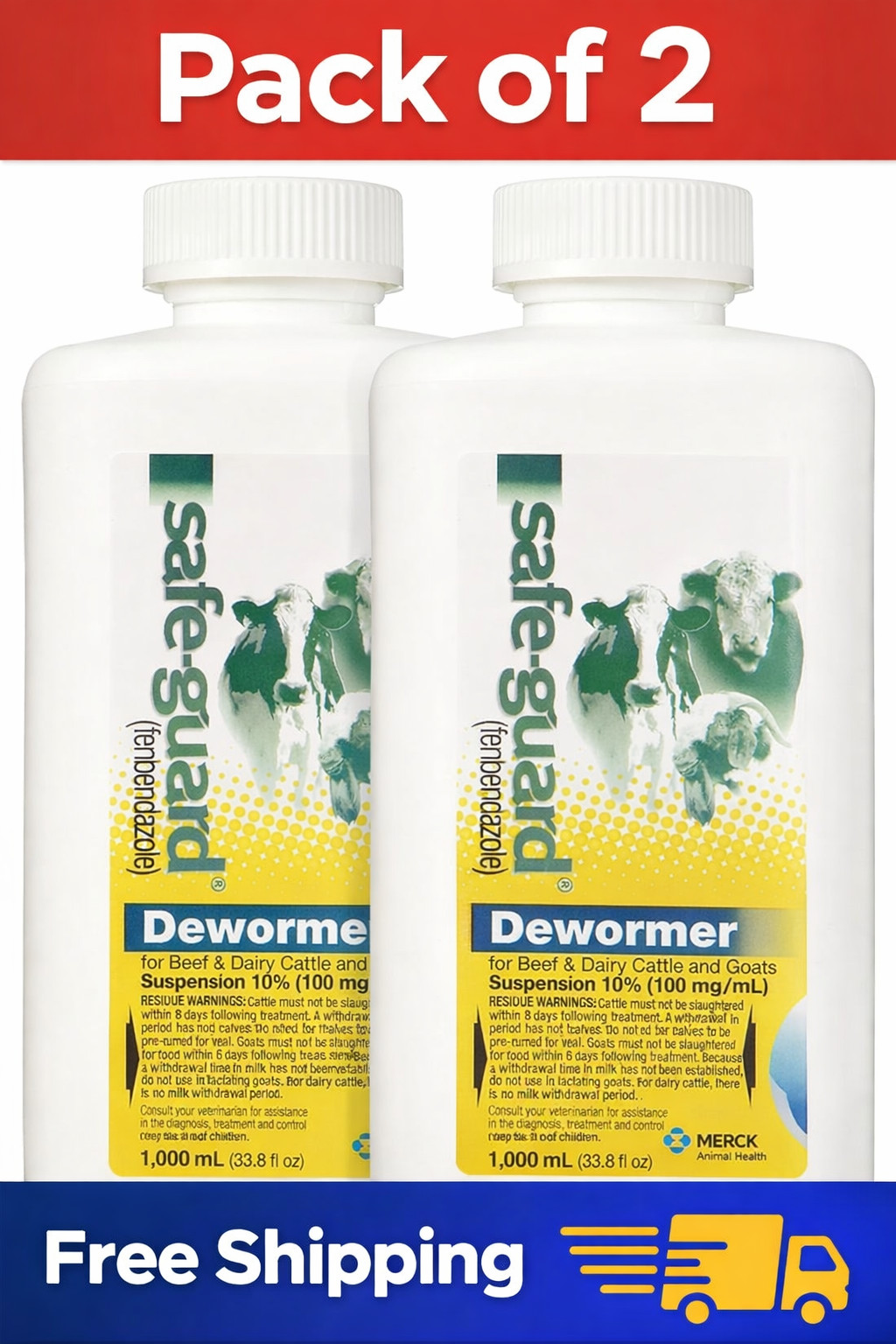 Pack of 2 Safe-Guard Dewormer Suspension Cattle & Sheep Dewormer 1000ml