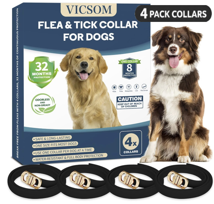 4-Pack Dog Flea & Tick Collar Waterproof 32 Months Protection