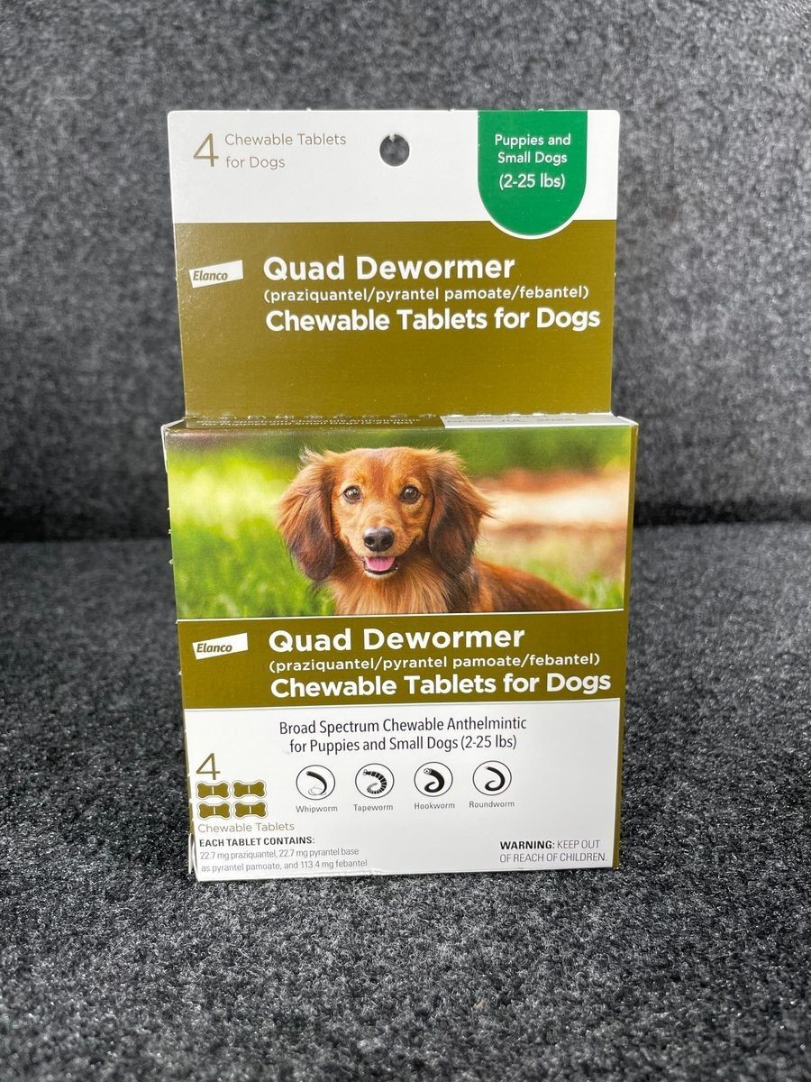 ELANCO Quad Dewormer 4 Chewable Tablets for Small Dogs & Puppies 2-25lbs