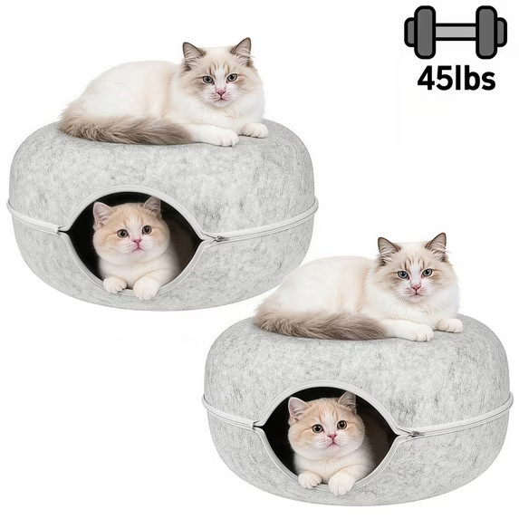 XL Cat Cave Tunnel Bed for Indoor Cats 24x24x11 Gray/Dark Gray New