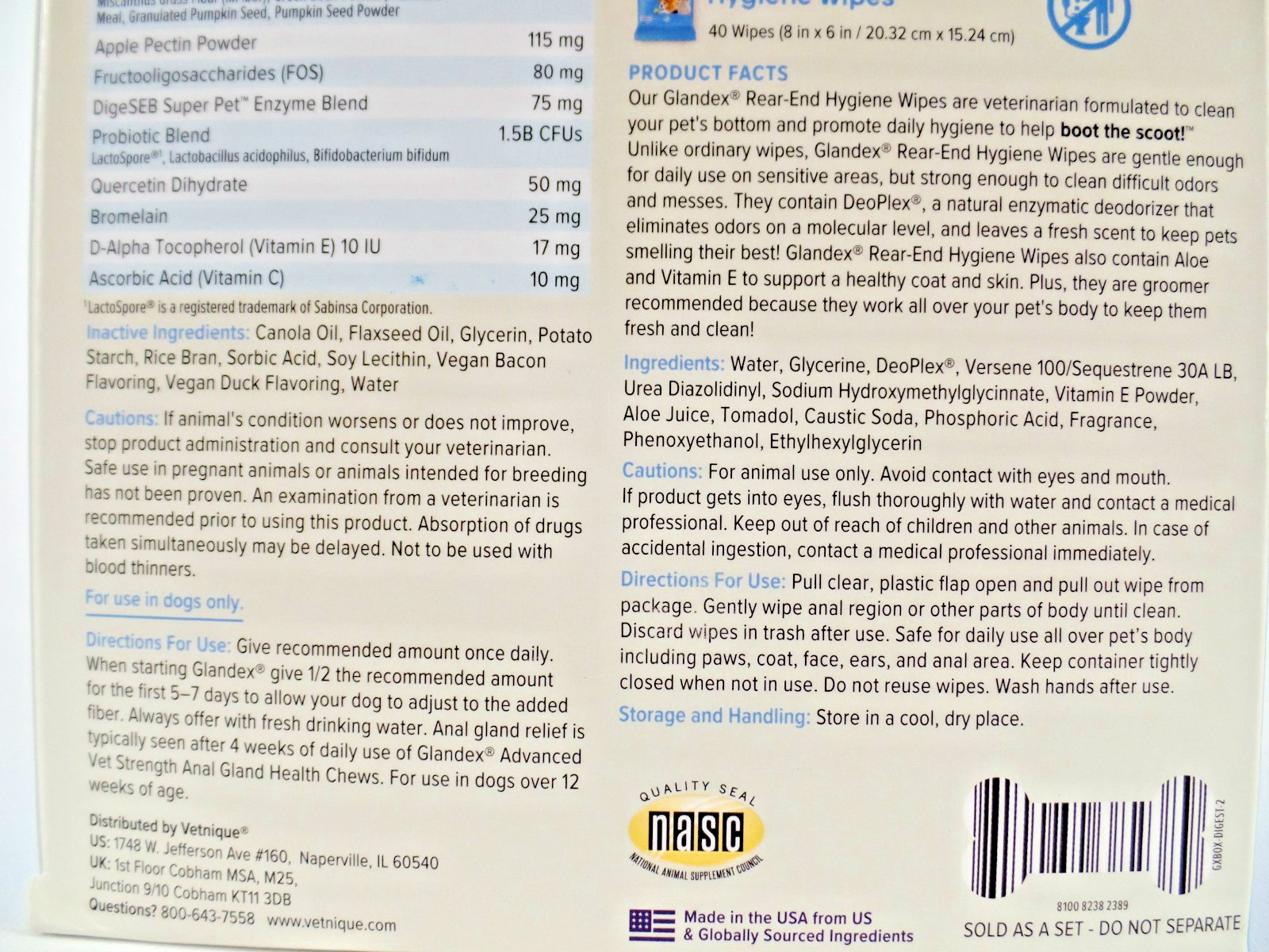Vetnique Glandex Digestive & Gland Health Kit Duck & Bacon Soft Chews & Wipes
