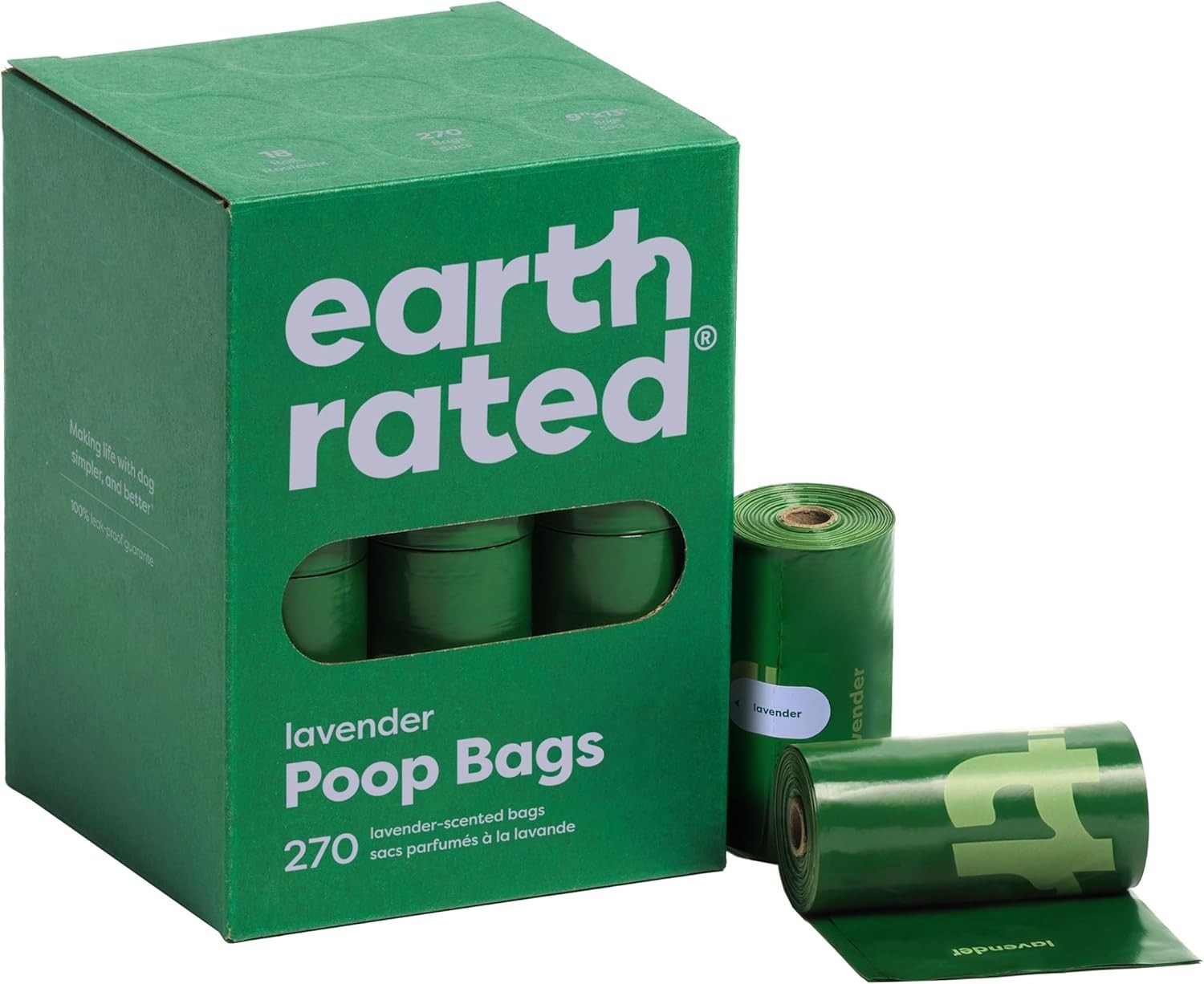 Earth Rated Dog Poop Bags Lavender Scented 270 Count Leak Proof Strong Waste Bag