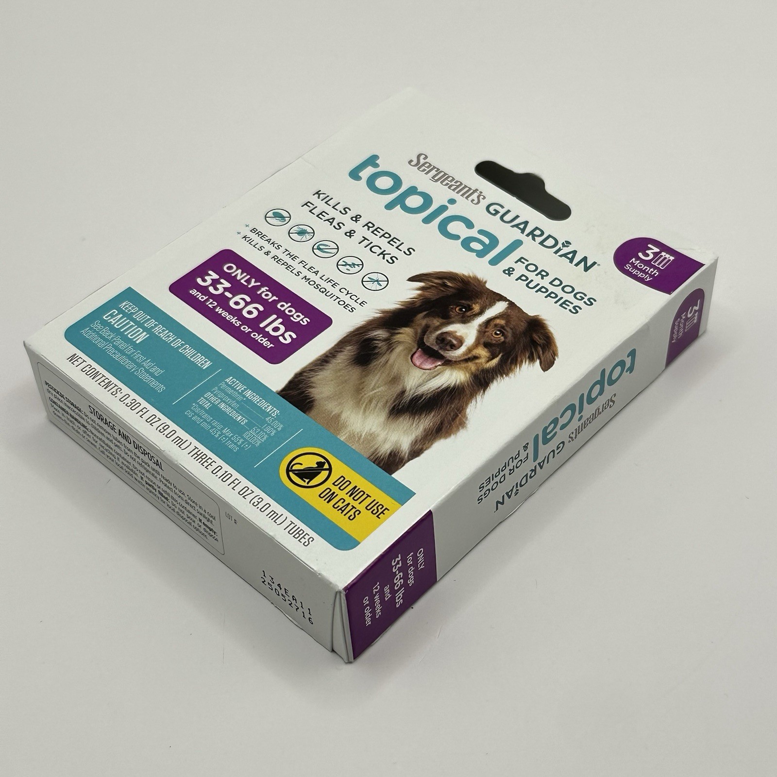 Sergeant’s Guardian Flea & Tick Squeeze On Topical for Dogs, 33-66 lbs., 3 Count