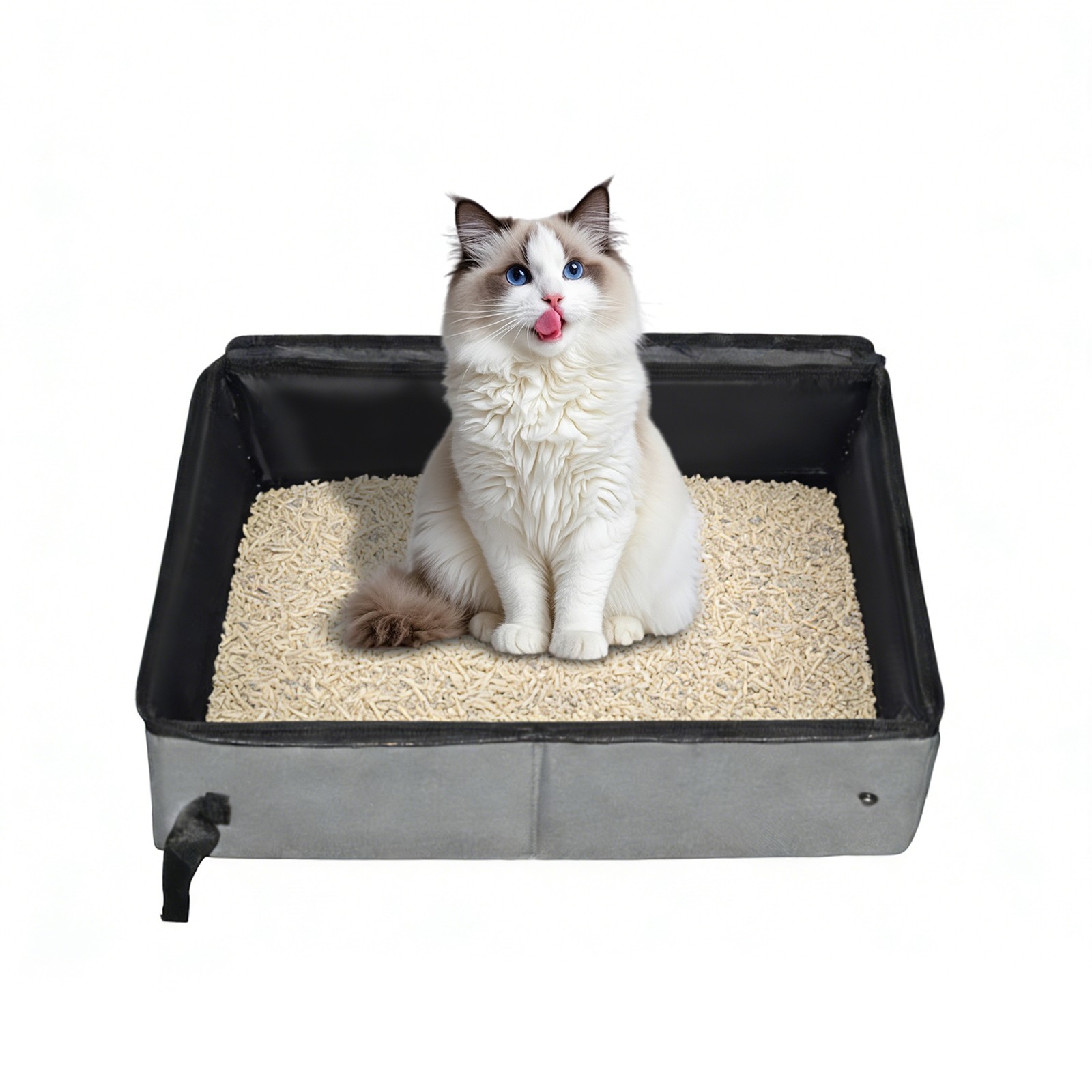 Foldable Cat Litter Box with Lid, Portable Oxford Cloth, Grey, Medium