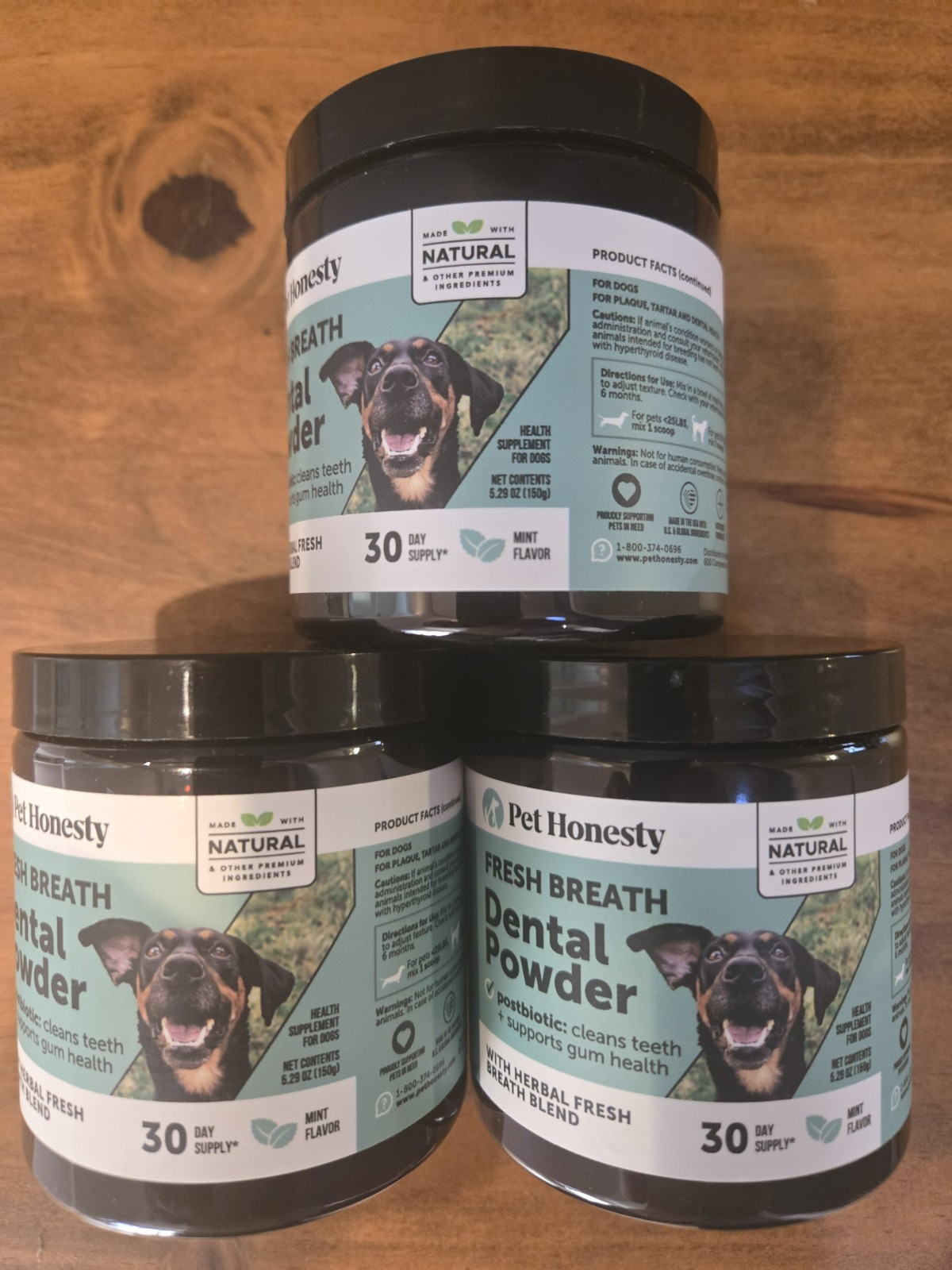 3 PK Pet Honesty Fresh Breath Dental Powder, For Dogs, Mint, 5.29 oz (150 g)
