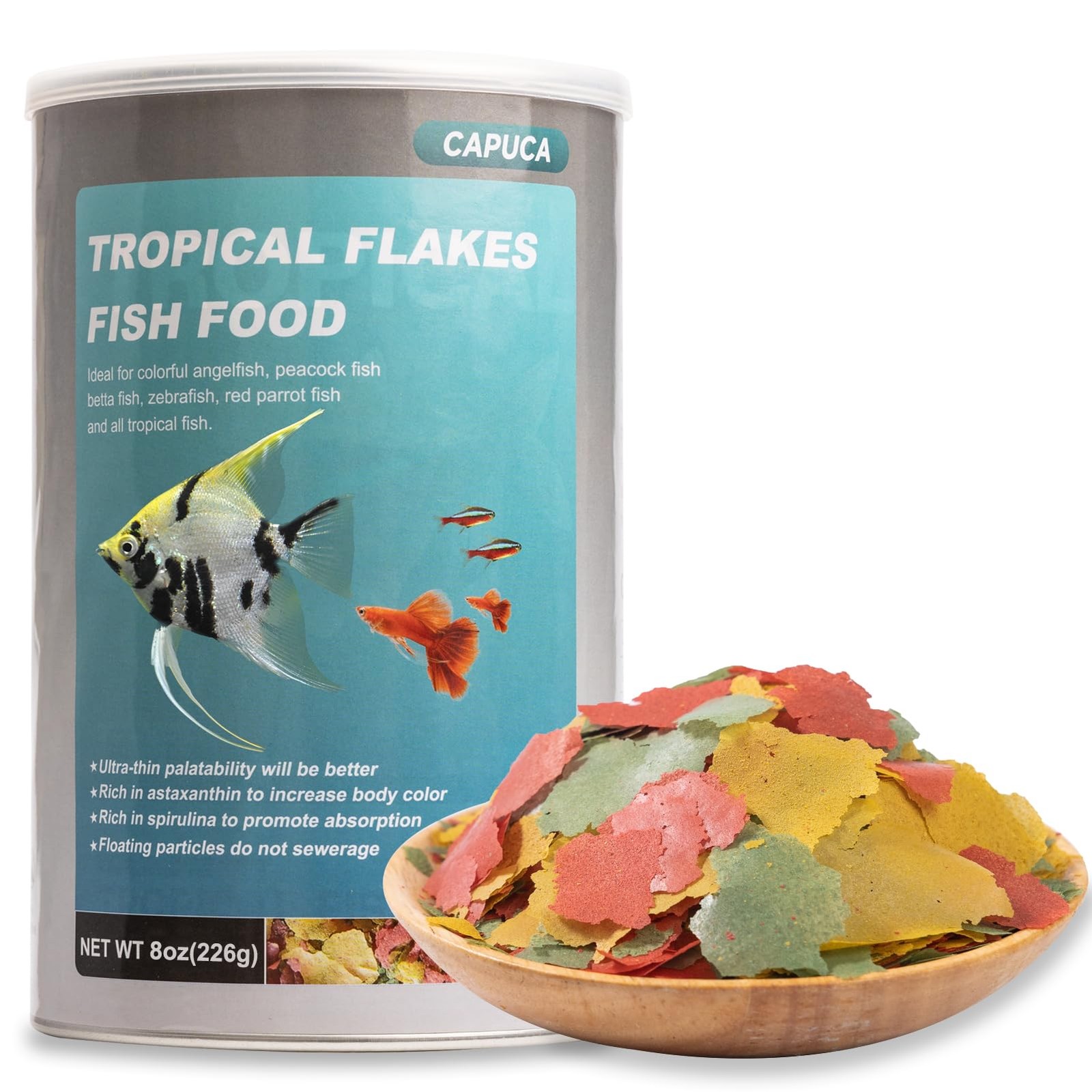 High Protein Tropical Fish Flakes with Krill & Spirulina for Betta, Guppies,