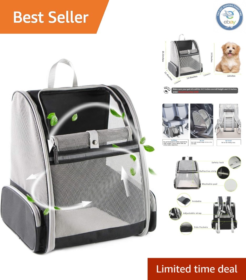 Durable Black Pet Carrier Backpack – Ideal for Dogs Up to 15 lbs & Cats 18 lbs