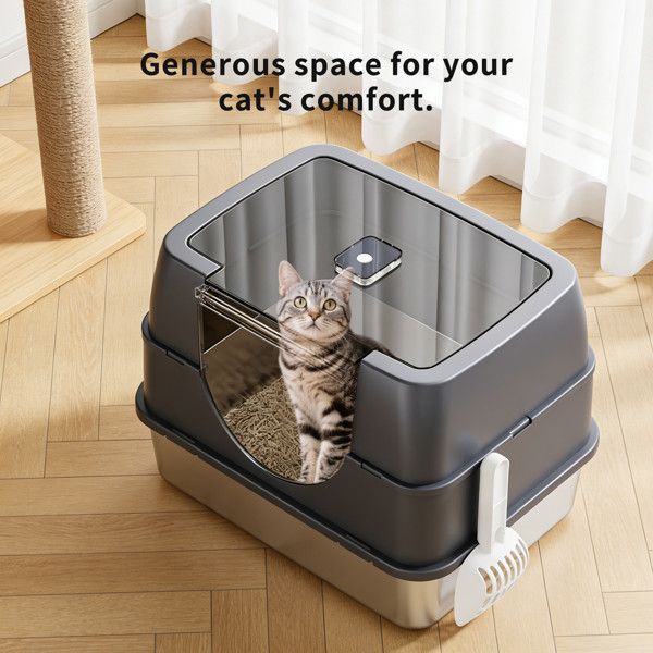 Galaxy Enclosed Gray Cat Litter Box Easy Clean Anti-Spill For Indoor Cats