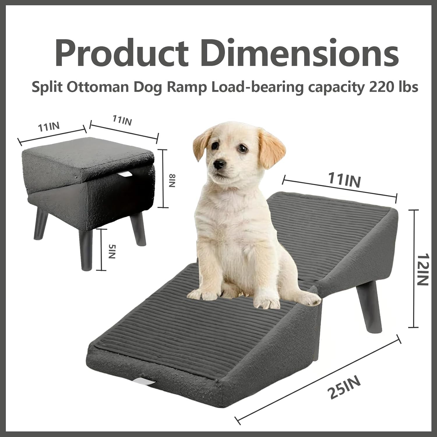 Split Ottoman Dog Ramp,2-in-1 Lightweight Folding Stairs and Ottomans for Small