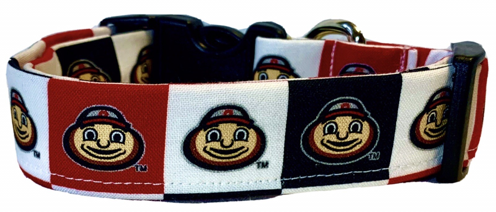 Ohio State University Logo Red White Black Blocks Handmade Dog Collar