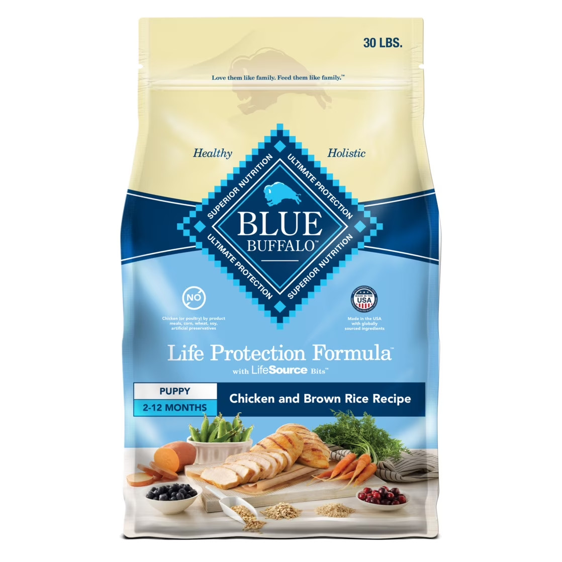 Blue Buffalo Life Protection Puppy Dry Dog Food, Chicken & Brown Rice, 30 lbs