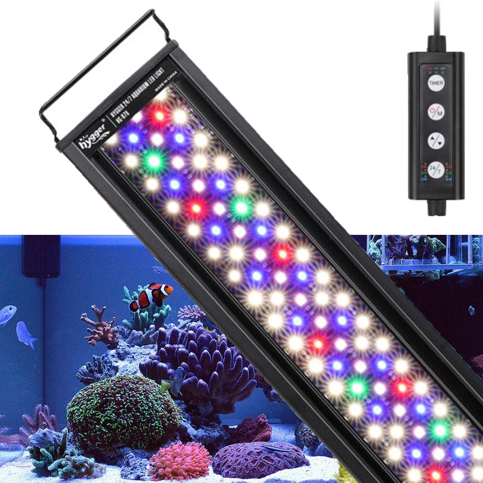 hygger Aquarium Light Plant Marine 12 18 24 30 36 48″ w/ Timer Dimmable 7 Color