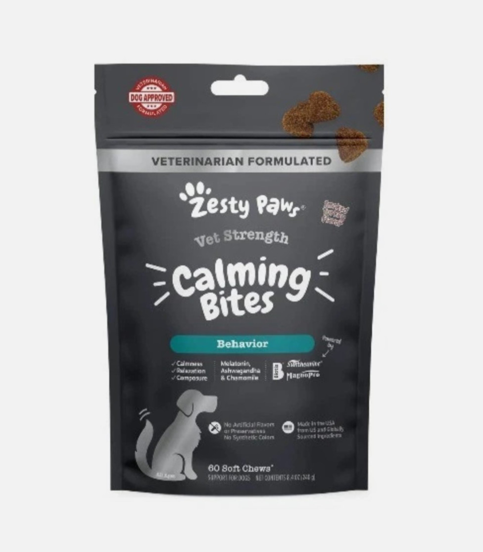 Zesty Paws Vet Strength Calming Bites for Dogs, Supplement 60 Ct., Smoked Turkey