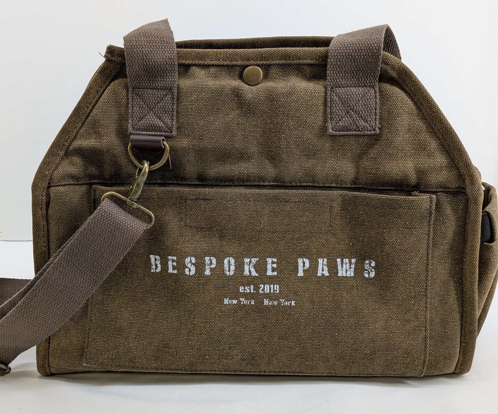 Bespoke Paws Pet Carrier Bag Canvas Travel Army Tote Small Dog Cat Puppy Brown
