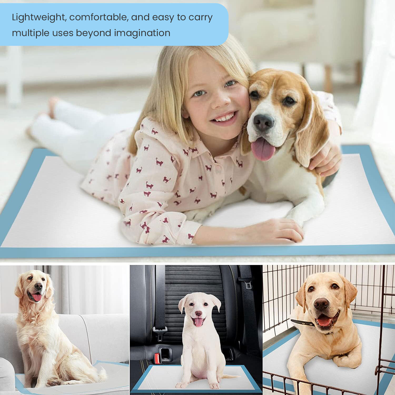 FPN Pet Training Pads for Dogs Ultra-Absorbent Unscented Blue Pet Pads 4 Sizes