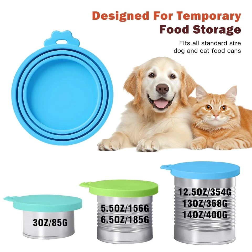 3 Pack Silicone Pet Can Cover Lids with 5 Spoons Set for Pet Wet Canned Food