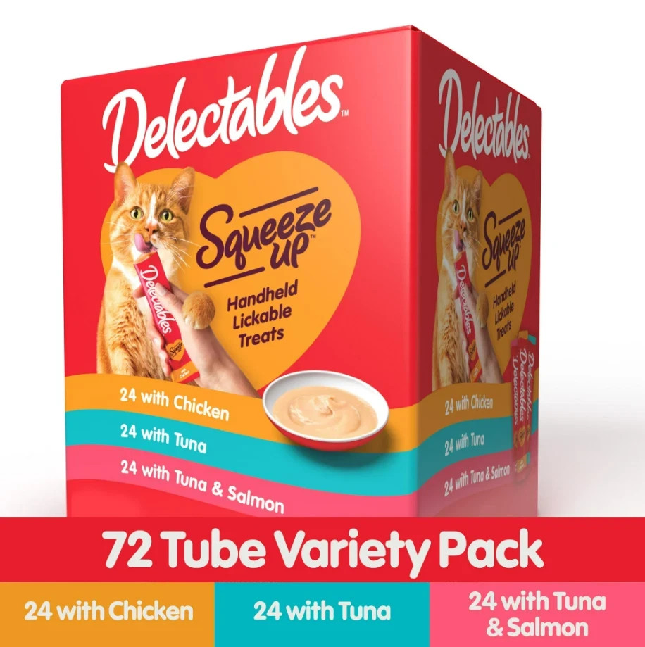 (2 Pack) Hartz Delectables Squeeze Up Wet Cat Treat Variety Pack, 0.5 oz., 72 ct