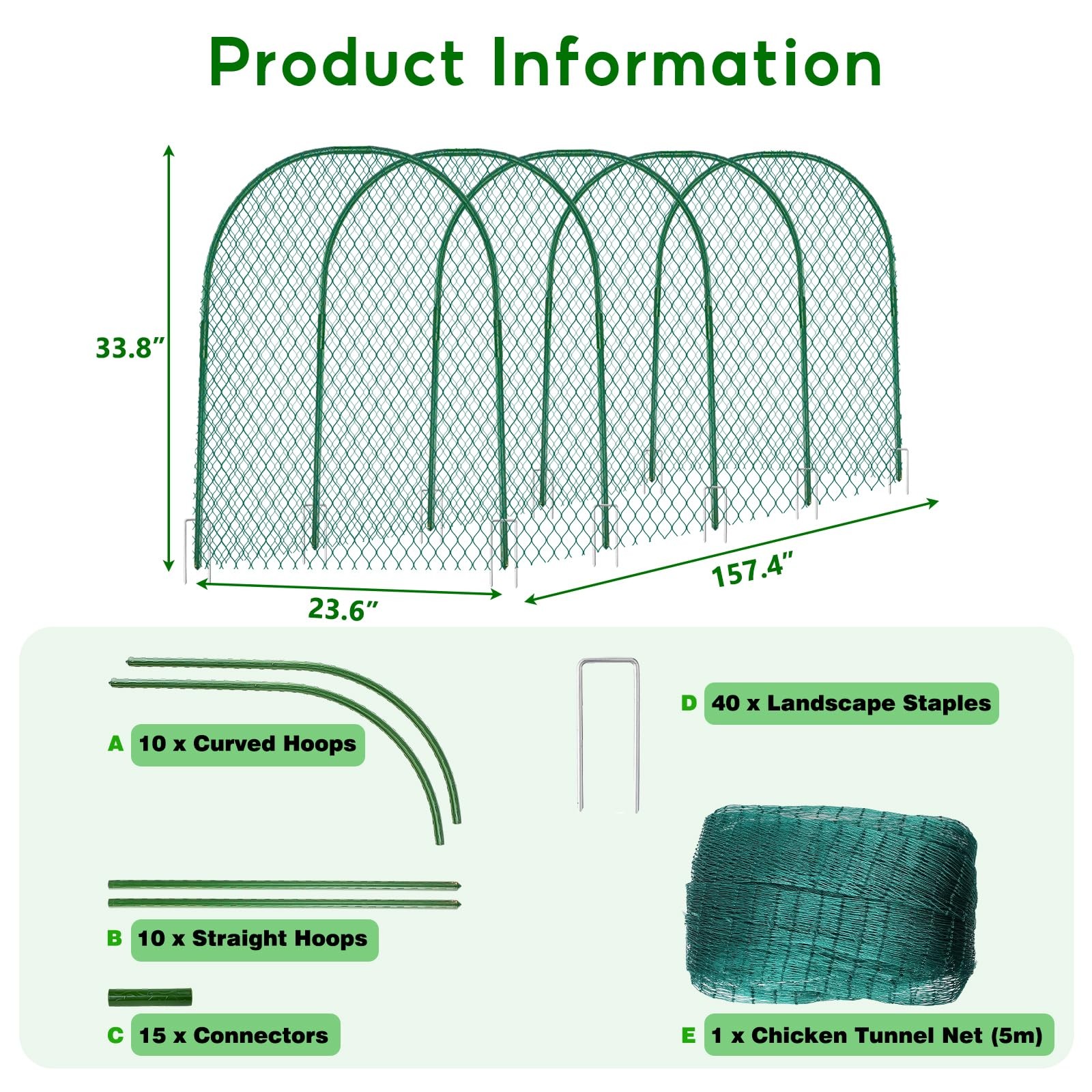 Chicken Tunnel, Chicken Coop Run, 157×31 Inches Chicken Tunnels for Outside Y…